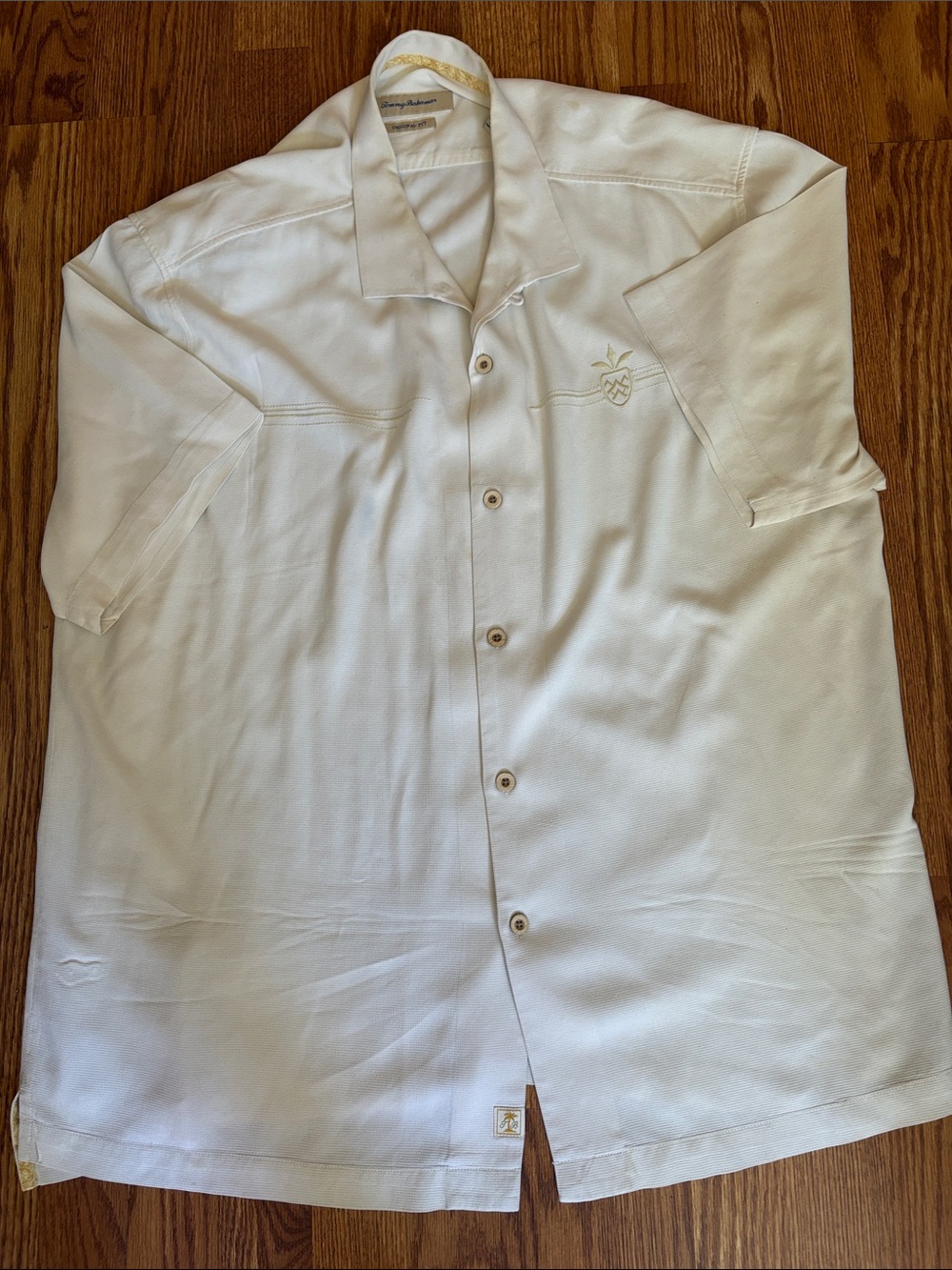 Tommy Bahama Cream Embroidered Short Sleeve Button-Up Shirt